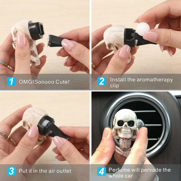 Skull Decor Halloween Car Air Freshener Vent Clip Goth Truck Interior Accessories for Men Women Teens Stuff for Jeep Horror Skeleton Auto Scents Dashboard Decorations Funny Christmas Gifts for Dad Mom