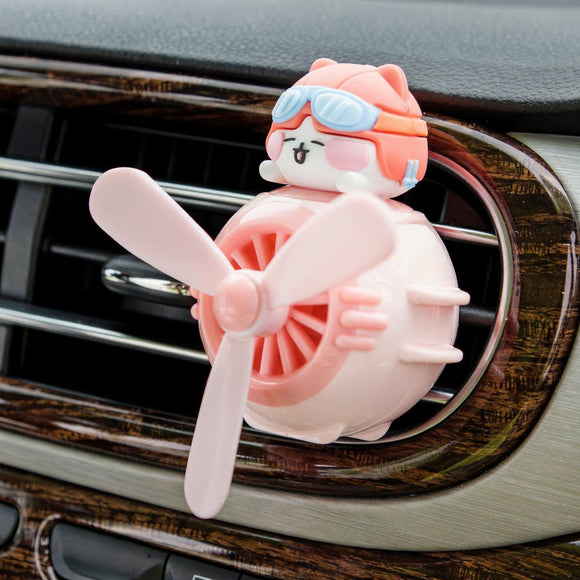 Car Air Fresheners Cute Pilot Cat Car Diffuser Rotating Propeller Cartoon Automotive Air Outlet Fan Creative Car Perfume Decoration Automotive Air Fresheners for Cars