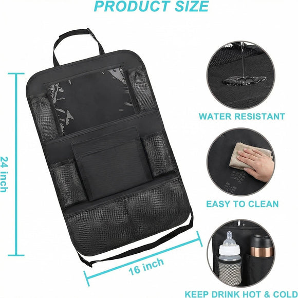 Car Organizer Back Seat with 9 Storage Pockets & 10 Tablet Holder 1Pack Seat Back Cover for Kids Toddlers Kick Mats Protector Keep Cars Vehicles Organized & Tidy Travel Accessories