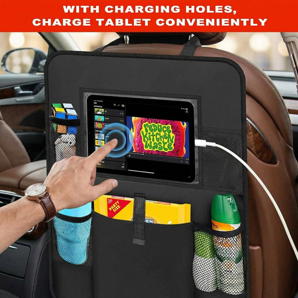 2 Pack Car Backseat Organizer with Touch Screen Tablet Holder 6 Storage Pockets Protectors Kick Mats Car Back Seat Cover Protector Travel Accessories for Kids