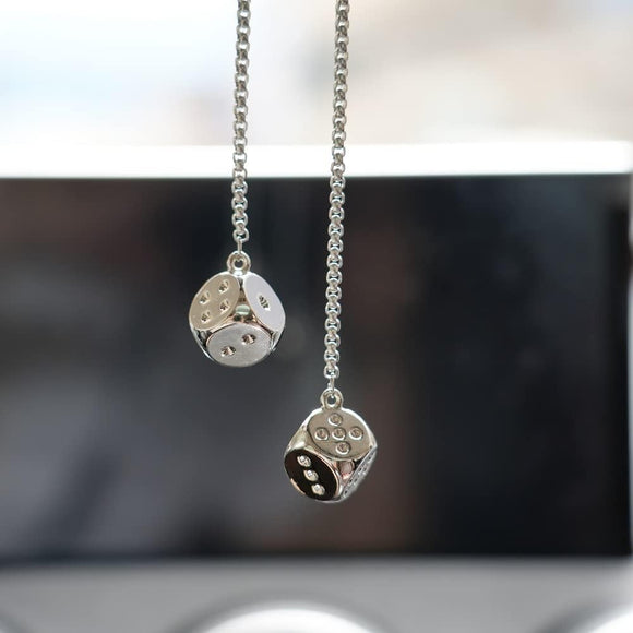 Creative Hanging Dice with Dots Car Metal Pendant Rear View Mirrors Charms Ornament (Silver)
