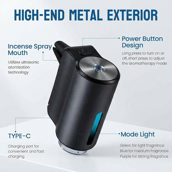 Car Air Freshener Three Adjustable Modes Intelligent Car Aroma Diffuser Rechargeable Car Aroma Diffuser Black