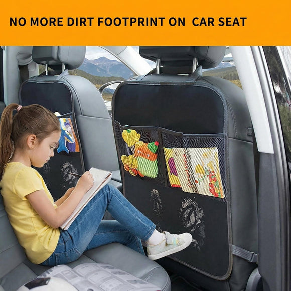Kick Mats with Organizer - 2 Pack Backseat Protector Seat Covers for Your Car SUV Minivan or Truck Seats - Vehicle Back Seat Kids Safety Accessories - Universal Fit Automotive Interior Protectors