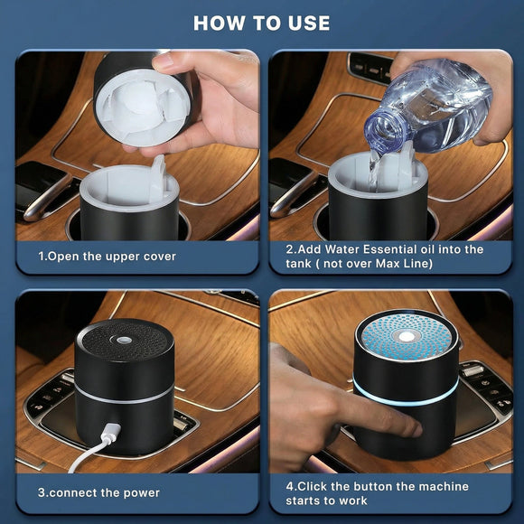 Car Fragrance diffusers Air fresheners USB-Powered Mini Ultrasonic Mist Humidifier Oil Diffuser for Vehicle