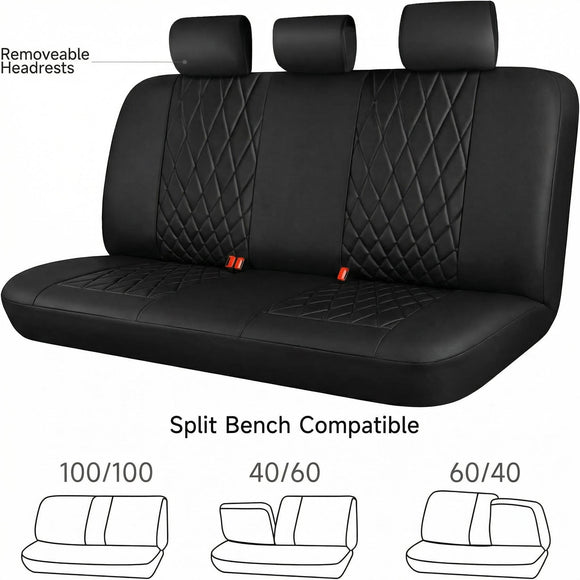 Luxury Faux Leather Rear Bench Car Seat Covers Waterproof Anti Slip Back Seat Covers Deluxe Automotive Backseat Cover Universal Fit for Most Cars Sedan SUV Pickup Truck (All Black)
