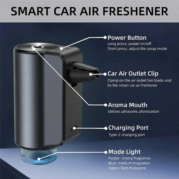 Car Air Freshener Diffuser Smart Car Air Freshener Car Diffuser Air Freshener with Three Adjustable Modes Aromatizante Para Carro with 3pcs Essential Oil Car Fresheners Long Lasting