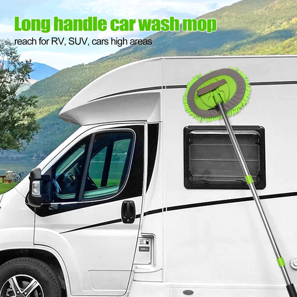 62'' Car Wash Brush with Long Handle Car Wash Mop Mitt Chenille Car Cleaning Kits Windshield Window Squeegee Car Duster Microfiber Towel Gloves for Cars RV SUV Truck 11PCS