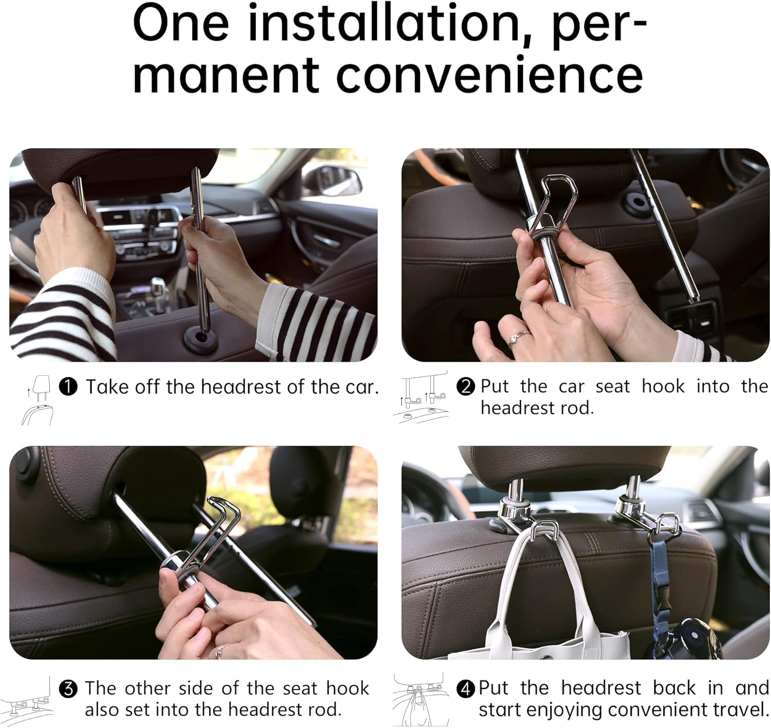 Car Purse Hook,Purse Holder for Car, Purse Hook for Car,Multi-Functional Hidden Hooks,Headrest Hooks for Car,Car Storage Hooks Saygoodbye to The Messy Space,Boutique Deep Gun Color