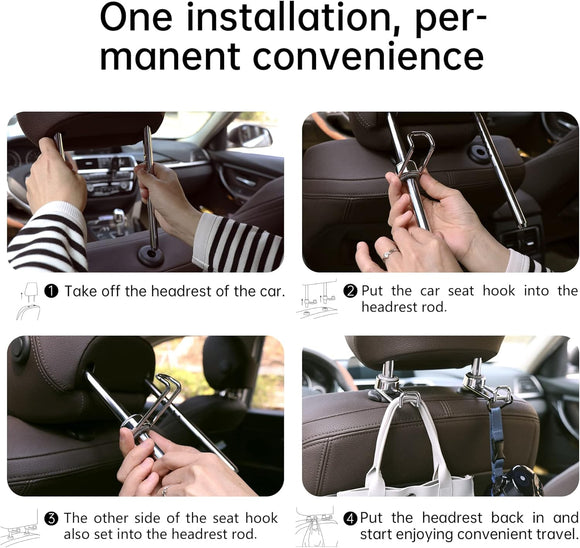 Car Purse Hook,Purse Holder for Car, Purse Hook for Car,Multi-Functional Hidden Hooks,Headrest Hooks for Car,Car Storage Hooks Saygoodbye to The Messy Space,Boutique Deep Gun Color