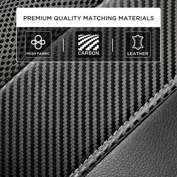 Leather Car Seat Covers Sports Carbon Fiber & Mesh Design High-Back Two Front Set Waterproof Automotive Seat Covers Airbag Compatible Universal Fit for Most Cars (Black & Black)