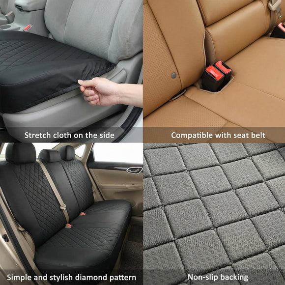 Rear Bench Seat Cover for Cars (50-54) Sedans SUV Truck Universal Faux Leather Back Seat Protector 60/40 Split Bench Seat Cover (Black)