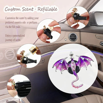 Bling Wyvern Car Air Freshener Vent Clips 2pcs Alloy Purple Enamel Dragon Vent Clips Car Accessories Refillable Car Diffuser with Felt Mads Coffee Fragrance Tablets - 0