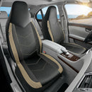Leather Car Seat Covers Sports Carbon Fiber & Mesh Design High-Back Two Front Set Waterproof Automotive Seat Covers Airbag Compatible Universal Fit for Most Cars (Black & Beige)-4