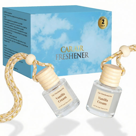 Car Air Freshener Diffuser 2 Pack Hanging Air Freshener Diffuser - Vanilla Cream Fragrance Oil Air D iffuser for Car 45+ days Long Lasting Fragrance Made in USA C ar Air Fresheners (V54)