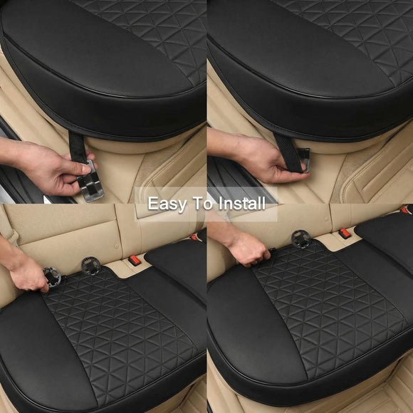 Luxury PU Leather Rear Car Seat Cover Adjustable Length (49-55) Back Seat Protector Fits 90% Vehicles (Sedan SUV Truck) for Seat Bottom Only Triangle Quilting Design Black
