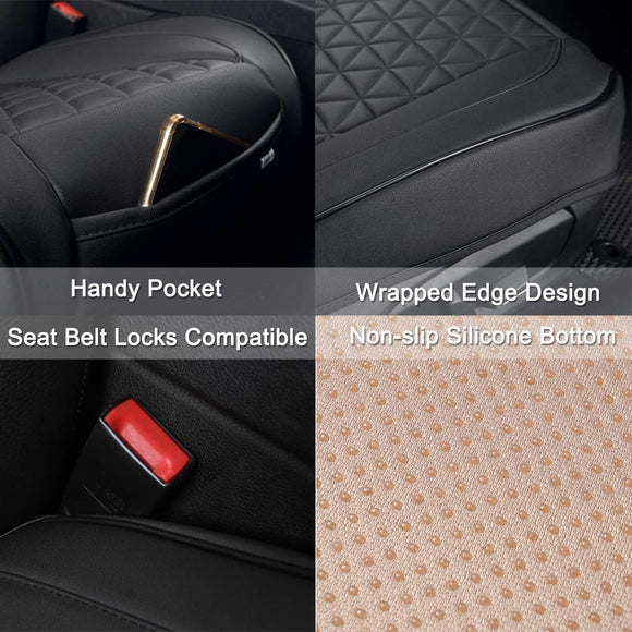 Luxury Faux Leather Car Seat Cover Front Bottom Seat Cushion Cover, Anti-Slip and Wrap Around The Bottom, Fits 95% of Vehicles - 1 Piece,Black