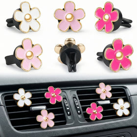 Pink Car Accessories for Women Teen Girls 6PCS Cute Auto Scent Air Fresheners Vent Clips Girly Daisy Flower Decorations Interior Aesthetic Things Cars Perfume Decor Stuff Christmas Gifts for Her Mom