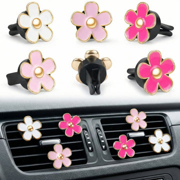 Pink Car Accessories for Women Teen Girls 6PCS Cute Auto Scent Air Fresheners Vent Clips Girly Daisy Flower Decorations Interior Aesthetic Things Cars Perfume Decor Stuff Christmas Gifts for Her Mom