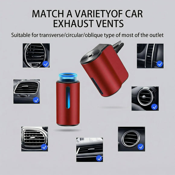 Car Air Freshener Diffuser Smart Aromatherapy Air Outlet Clip Long-Lasting Atomizer Rechargeable With 6pcs Aromatherapy Oil Red (6 Scents)