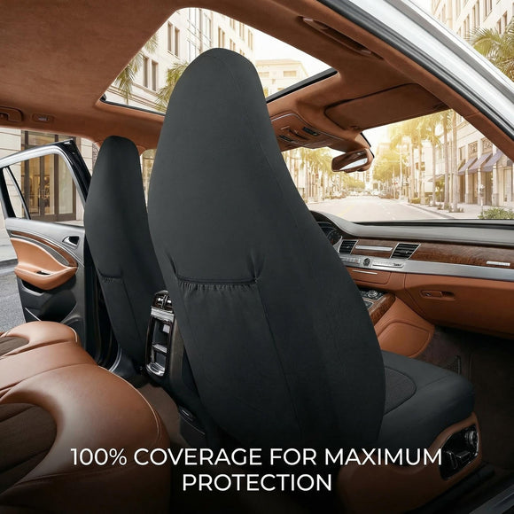 High Back Front Car Seat Covers - Sports Carbon Fiber Mesh Design Universal Fit Airbag Compatible (Gray)