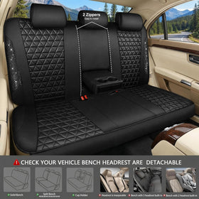 Bling Back Seat Cover Waterproof Leather Bench Rear Seat Cover Shining Diamond Truck Glitter Crystal Sparkly Rhinestone Universal Fit Armrest Automotive Kid Women Girl Black Diamond - 0