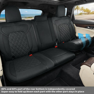 Fit Ram 1500 2019-2025 Crew Cab Rear Bench Seat Covers Waterproof Custom Fit Ram 4/6 Split Rear Flat Seats with Unremovable Middle Headrest - 0