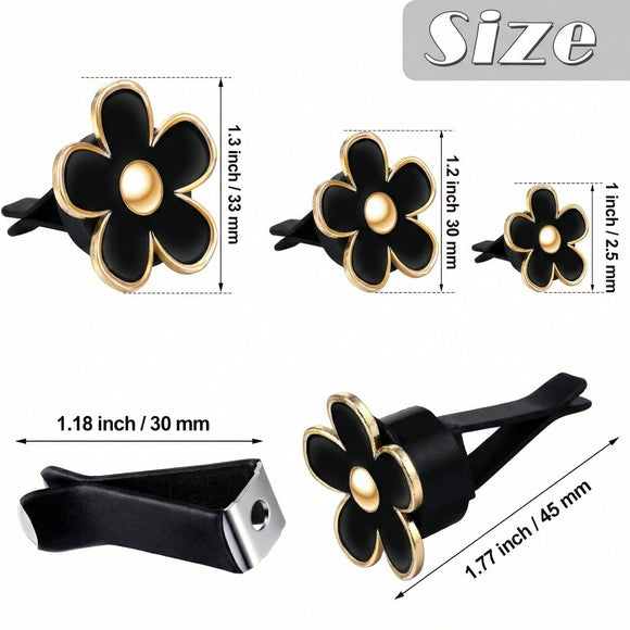 6 Pcs Daisy Flower Air Vent Clip Accessories Air Conditioning Outlet Clip Car Air Freshener Dashboard Accessories Charm Car Inter Decor(2.5 cm 3 cm 3.3 cm Black)