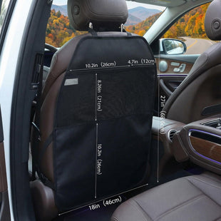 Car Seat Protector Large Kick Mat 2 Pack Durable Water Resistant Auto Seat Back Covers with 2 Mesh Pockets Protection Against Dust Mud Scratches (Black 2-Pack)