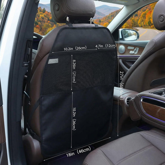 Car Seat Protector Large Kick Mat 2 Pack Durable Water Resistant Auto Seat Back Covers with 2 Mesh Pockets Protection Against Dust Mud Scratches (Black 2-Pack)