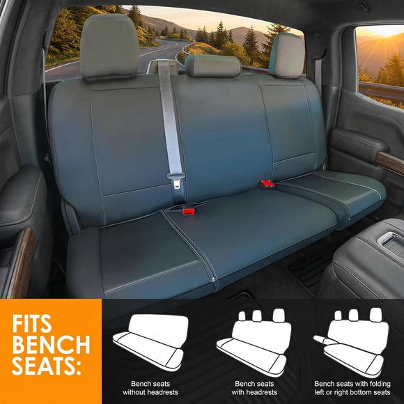 Bench Seat Cover Fits All Full-Size Silverado F-150 Ram Sierra Titan Tundra Pickup Trucks; Folding Bench or Standard Bench Seats; Premium Faux Leather Black (1370036LT)