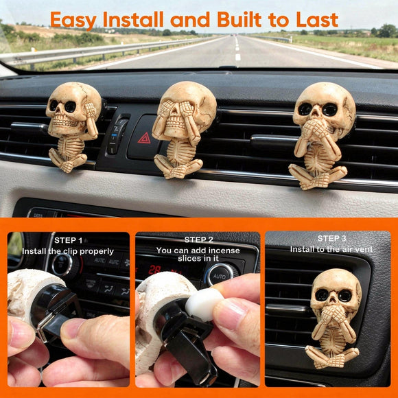 Skull Decor Halloween Car Air Freshener Vent Clips Goth Decor Interior Gothic Cool Decoration Horror Skeleton Dashboard Accessories Spooky Cute Funny Gifts for Men Women