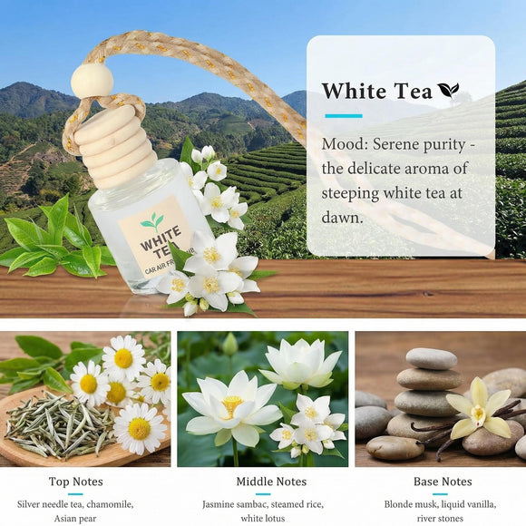 Car Air Freshener Oil Diffuser - Hanging Long Lasting Scent for Car & Home Essential Oil Freshener with Adjustable FragranceBamboo Rain+White Tea