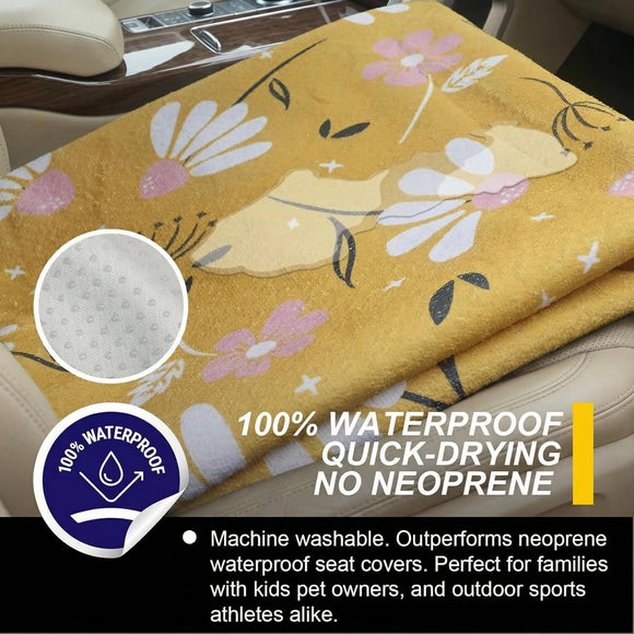 Back Seat Cover for Car Trucks Van SUV Waterproof Rear Bench Towel Seat Covers for Dogs and Kids Automotive Backseat Protector (Chamomile and Yellow)