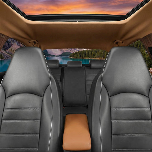 Classic Universal PU Leather Car Front Seat Covers High Back Bucket Seat Cover - Fit Most Cars Trucks SUVS or Vans 2 PCS Gray Trim Auto Seat Covers Set Car Seat Protector for All Seasons