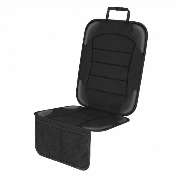 Car Seat Protector for Child Car Seat Waterproof Car Seat Cover for Leather and Fabric Seats 2 Mesh Pockets Non-Slip Bottom Thick Padding Cushion (Black)