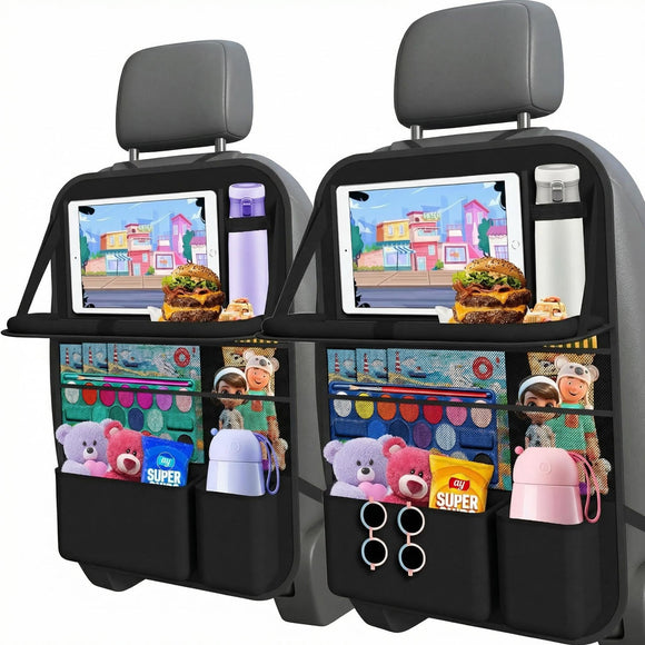 Car Backseat Organizer with table Tray 9 Storage Pockets Backseat Car Organizer with Tablet Holder Back seat Organizer for Kids Road Trip Essentials Travel (1Pack)