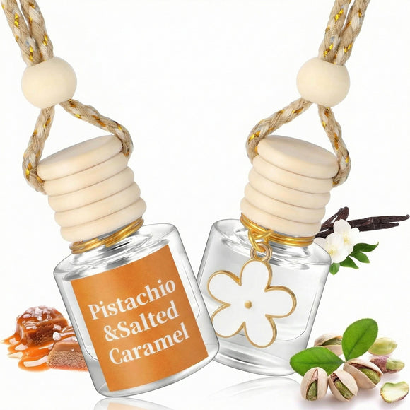 2 Sets Hanging Car Air Freshener and Essential Oil Diffuser Car Air Freshener Daisy Essential Oil Diffuser Long Lasting Automobile Aromatherapy (White Pistachio & Salted Caramel)
