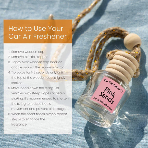 Hanging Car Air Freshener Long Lasting Essential Oil Diffuser Non-Toxic Pink Sands Scent Cute Car Fresheners for Women 2 Pack Made in USA
