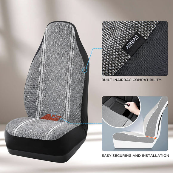 Baja Blanket Seat Covers Gray Diamond High Back Bucket Seat Covers - Jacquard Fabric Airbag Compatible Universal Fit for Cars Trucks SUVs and Vans