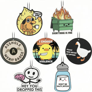 7 Pcs Funny Meme Car Air Fresheners Cute Cartoon Incense Chips Scented Diffuser Rearview Mirror Hanging Pendant Ornaments Decoration Automotive Interior Accessories Party Favors for Women Man