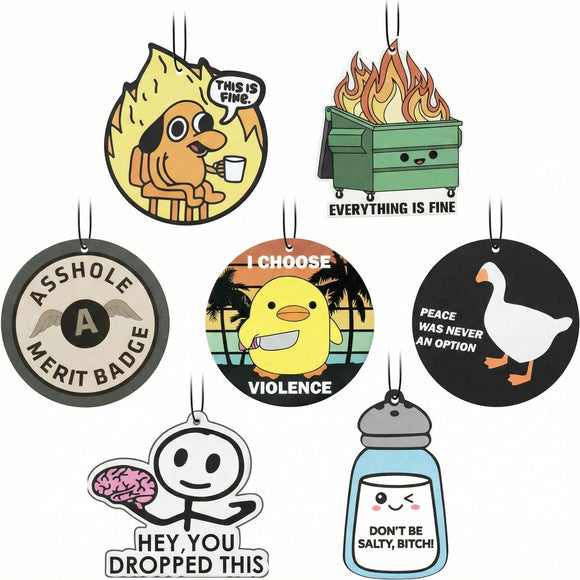 7 Pcs Funny Meme Car Air Fresheners Cute Cartoon Incense Chips Scented Diffuser Rearview Mirror Hanging Pendant Ornaments Decoration Automotive Interior Accessories Party Favors for Women Man