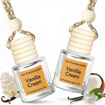 Hanging Car Air Freshener Long Lasting Essential Oil Diffuser Non-Toxic Vanilla Cream Scent Cute Car Fresheners for Women 2 Pack Made in USA