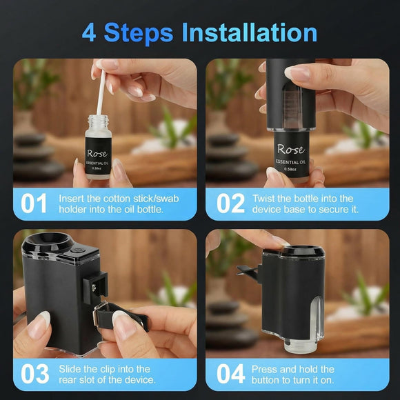Smart Car Air Freshener Diffuser Auto On/Off Aromatherapy Diffuser with 3 Scent Modes USB Rechargeable Vent Clip 6 Essential Oil Refills Included Long-Lasting Fragrance Car Decor & Gift