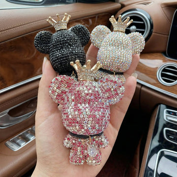 Handmade Bling Rhinestone Bear Car Air Freshener Cute Ornaments Car Vent Clips Accessories Perfume Clip Aromatherapy Diffuser Fragrance Cotton Pad Car Interior Decoratio Women Girl (AB)