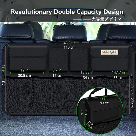 Oversized Trunk Organizer for Car, 3rd Gen Upgraded Car Trunk Organizer SUV with 4 Non-slip Strips, Hanging Car Storage Organizer with 8 Large Pockets, Car Accessories Interior–(43.3x18.9 in)