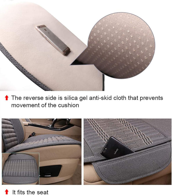 Car Seat Cushion,Car Seat Cover Universal Bottom Driver Pad,Bamboo Charcoal Comfortable and Breathable Fabric Seat Cushion with Storage Pouch,Fit for Trucks Vans Cars SUV (2PC Black)