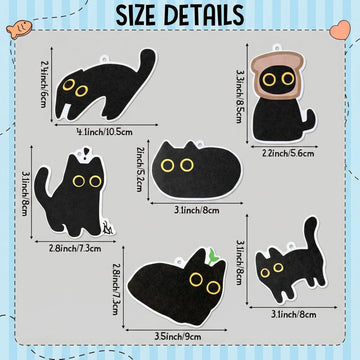 Car Air Fresheners Set - 6Pcs Cute Black Cat Freshener Hanging Ornaments Refresh Air Fragrant Pendant Essential Gift For Car Accessories Decoration Interior Home Household Long-Lasting Scent - 0