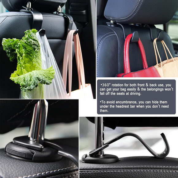 Car Seat Headrest Hook 4 Pack Hanger Storage Organizer Universal for Handbag Purse Coat fit Universal Vehicle Car Black S Type
