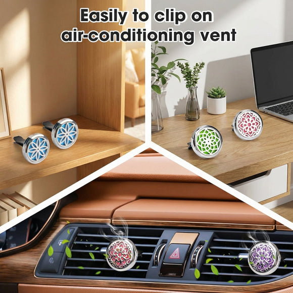 Car Diffuser Vent Clip - 30mm Aromatherapy Essential Oil Car Diffuser Vent Clips with 36 Refill Pads (3 Lotus Vent Clips Metal)