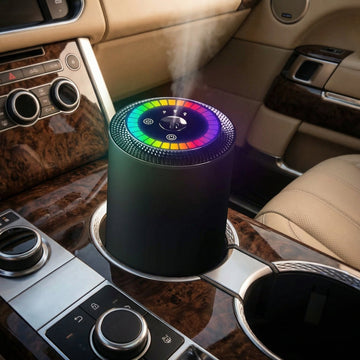 Smart Car Air Fresheners with Rhythmic Atmosphere Light Car Freshener Essential Oil Diffuser Auto On/Off Adjustable Concentration Battery Powered with 50ml perfume lasts 120 days
